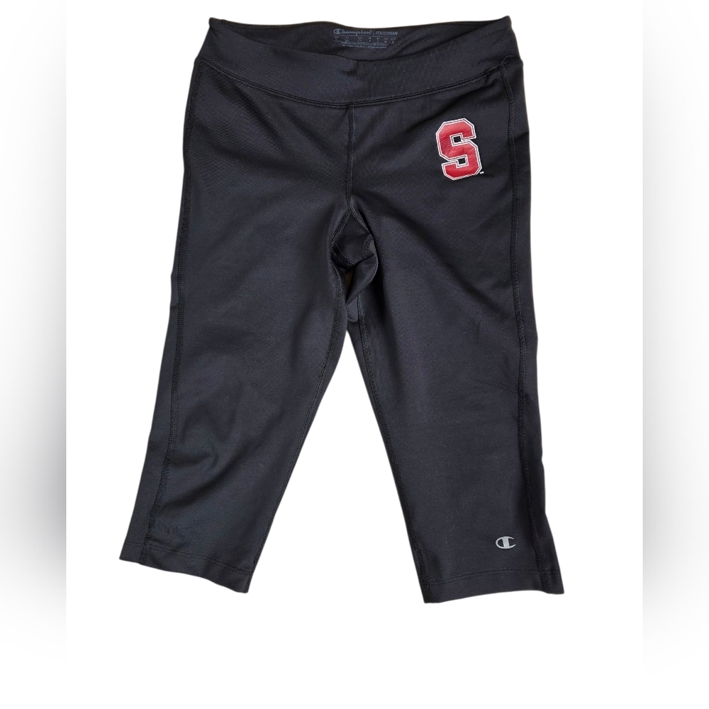 Champion Powertrain Poweflex Cropped Black Stanford Logo Leggings Size S